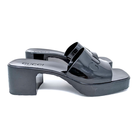 Gucci Black Logo Rubber Slide Platform Sandal Box/Dust Bag Size 37 - Picture 4 of 12